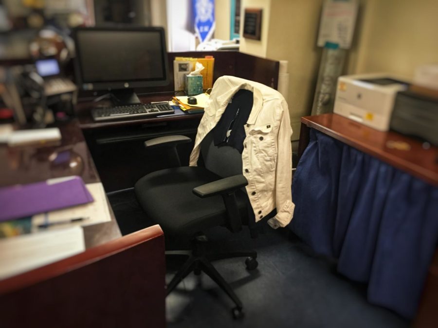 The chair of Ralph Crame's secretary remains empty until a permanent replacement is found.