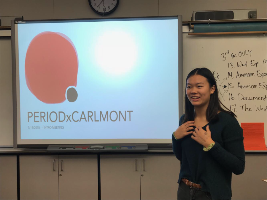 Chloe Wen, a senior, gives a presentation about PERIOD at the club’s first meeting of the year.