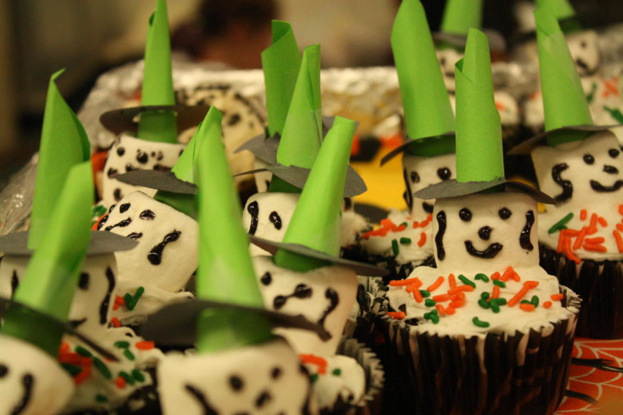 Students brought in different Halloween themed treats to the potluck including handmade marshmallow cupcakes.
