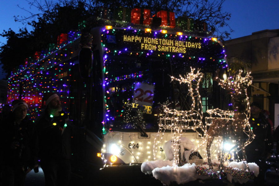 In the Hometown Holidays festival, a SamTrans bus with Christmas lights drives through the parade. Hometown Holidays is held annually on the first Saturday in December.
