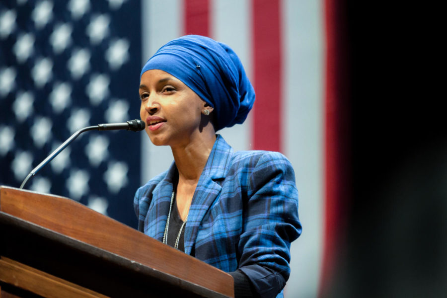 Ilhan+Omar+speaks+at+a+Hillary+for+MN+event+in+2016.