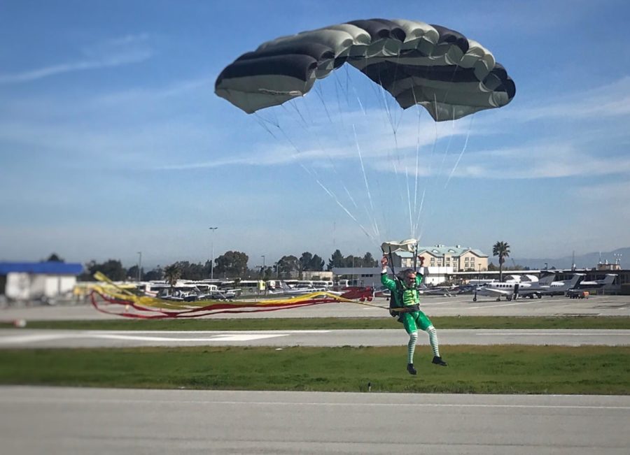 Ed Pawlowski, a professional skydiver, dresses up as a leprechaun to make his grand entrance at the Hiller Aviation Museum. The museum hosts events for Easter, Halloween, and Christmas in addition to St. Patricks Day.