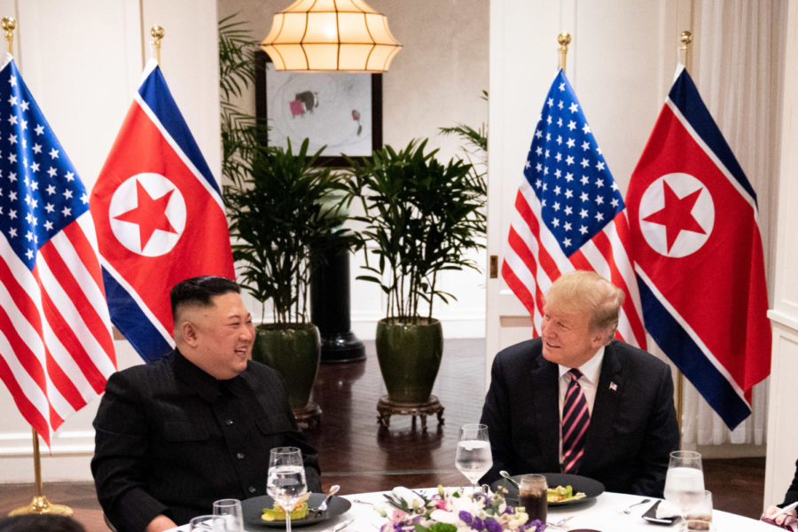 President+Donald+Trump+and+Kim+Jong-un+meet+for+a+social+dinner+on+at+the+Sofitel+Legend+Metropole+hotel+in+Hanoi+for+their+second+summit+meeting.+
