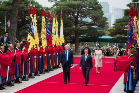 President Donald J. Trump and South Korean President Moon Jae-in, arrive at the Blue House in Seoul, South Korea on Nov. 7, 2017. Recent talks with Trump and Kim Jong-un have stalled, leaving both sides with nothing. 