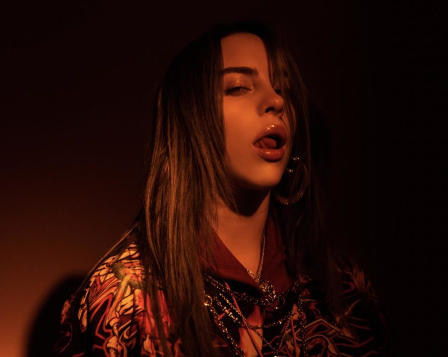 Pictured+is+Billie+Eilish+posing+for+the+albums+artist+photo.