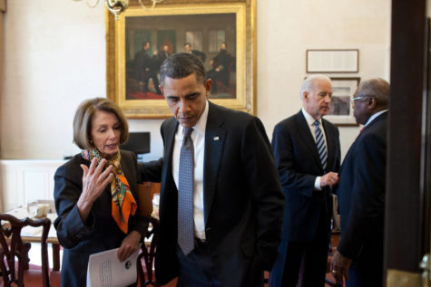Former president Barack Obama speaks with Speaker of the House, Nancy Pelosi, one of the main supporters of the Equality Act.