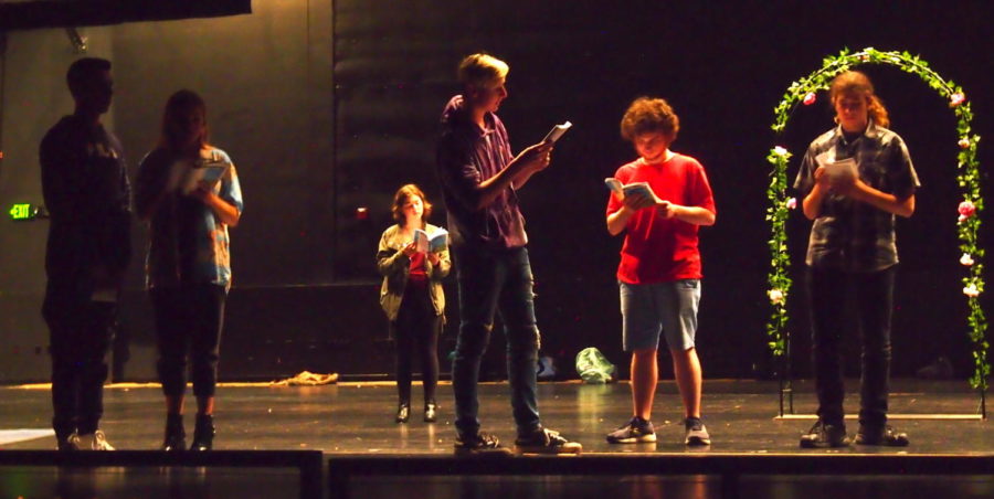 Students go over the last scene of the play during daily rehearsals. 