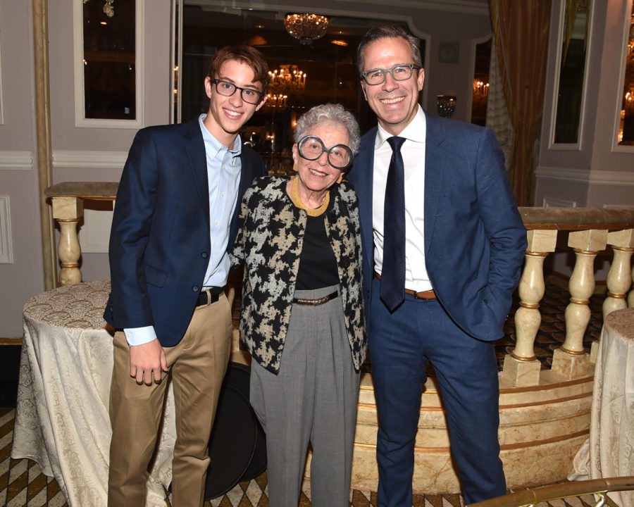 Guest judge Sylvia Weinstock, center, poses with Alexander Nichols and Dr. Brendon Stiles at the Lung Cancer Research Foundation’s 13th annual awareness luncheon.