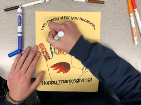 Carlmont students expressed appreciation for one another through ASBs candy corn–filled pumpkins and creating hand turkeys in class, as pictured.