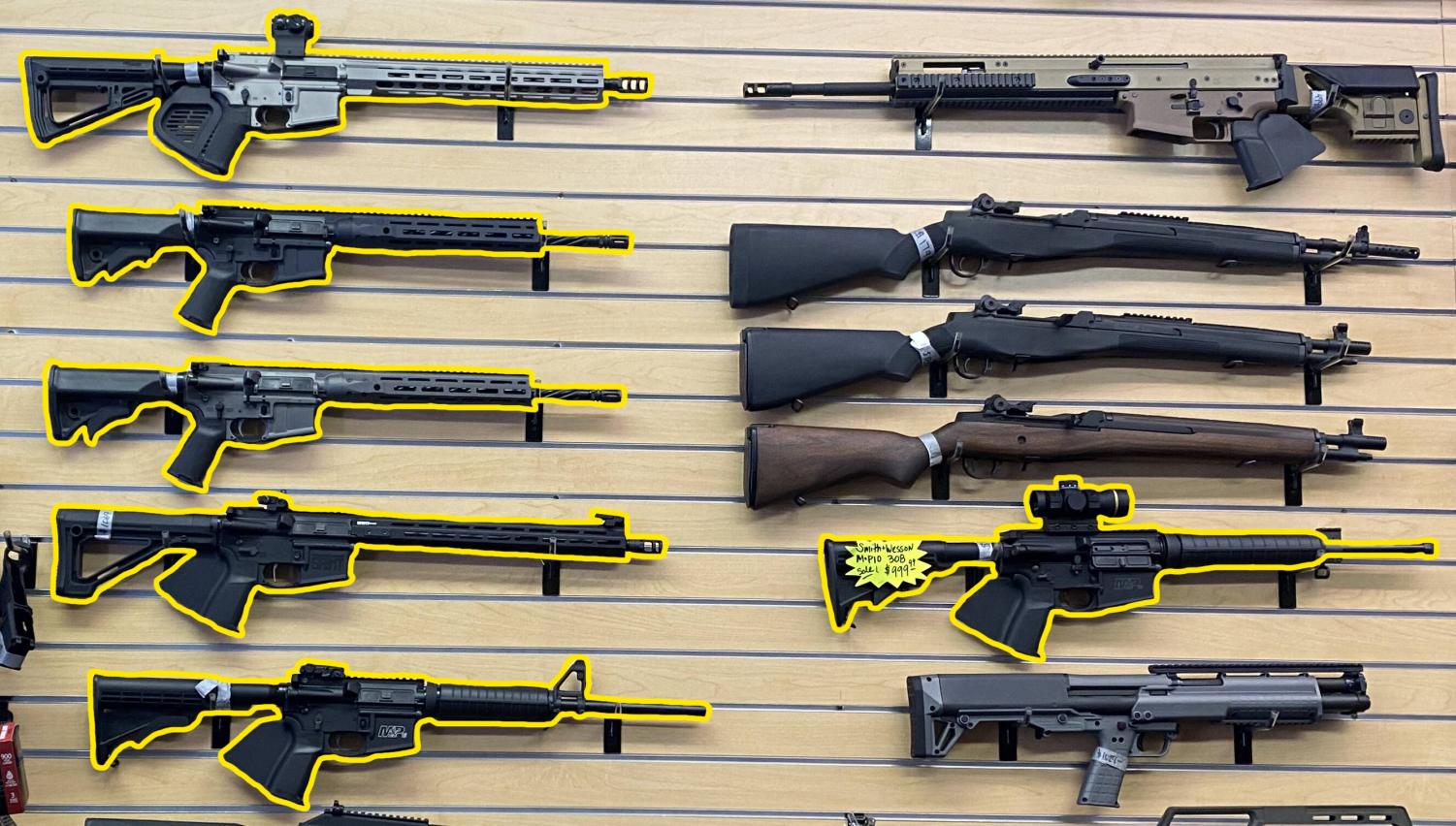 Consumer AR-15 rifles on sale at a bay area gun store.