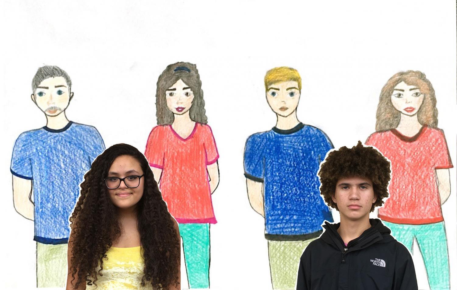 Mia Yoch and Madsen LePelley are featured with artistic renderings of their parents. 
