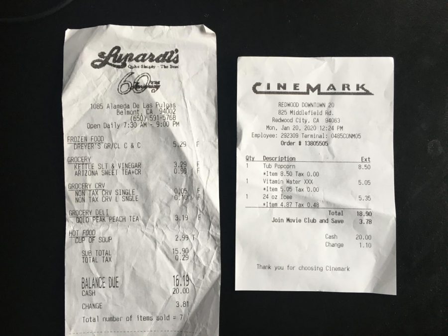 Two receipts show the difference between tax not included (left) and tax included (right).