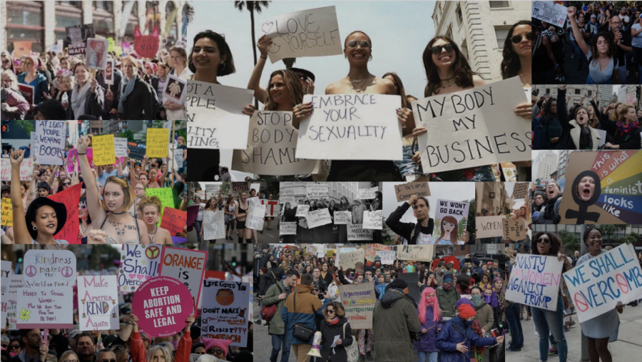 Women from all around the world protest in the international movement for feminism