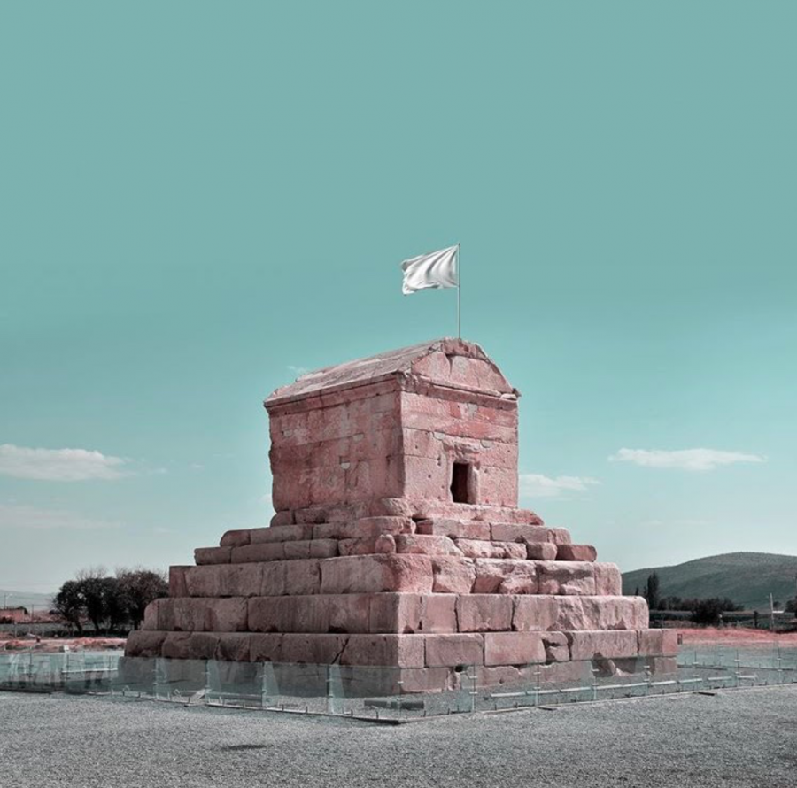 One of the great historical sites in Iran that President Trump threatened to bomb: the tomb of Cyrus the Great, built in sixth century B.C., waving a white flag signifying a surrender or truce.