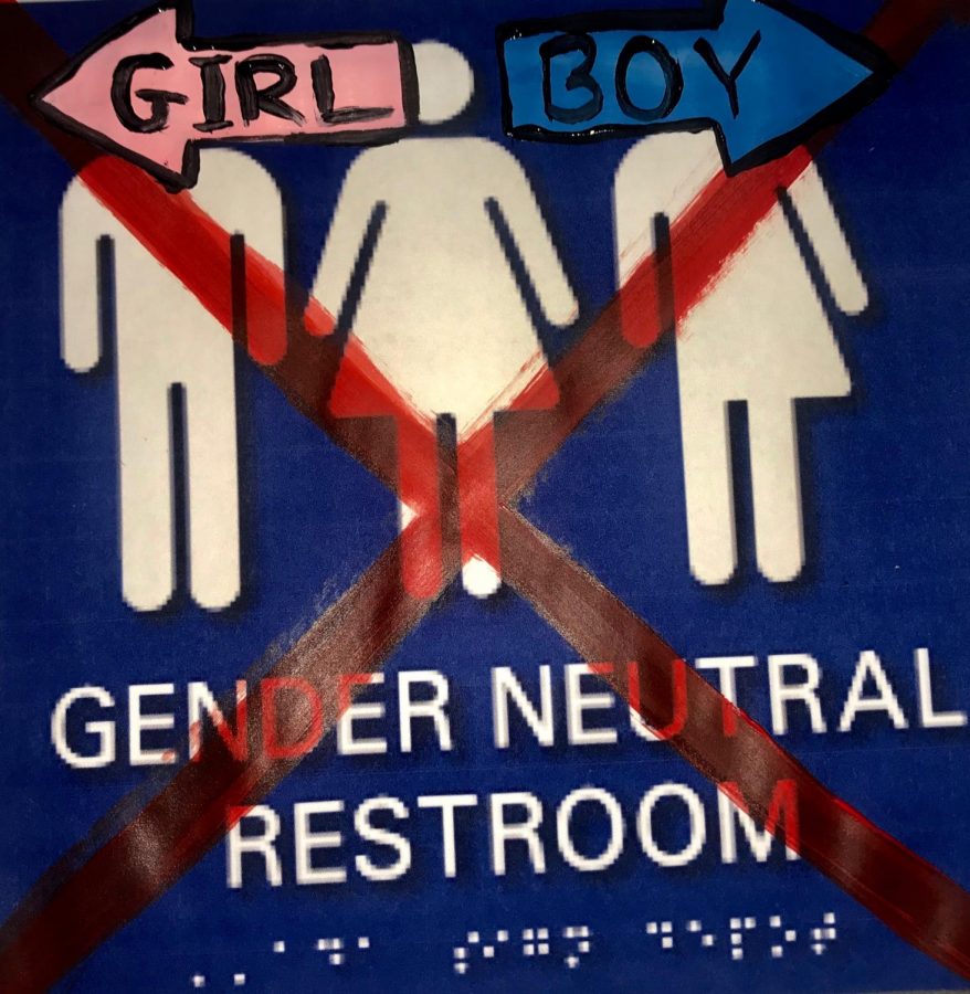 Boys and girls at Carlmont stick to their side of the C hall gender-neutral bathrooms. 