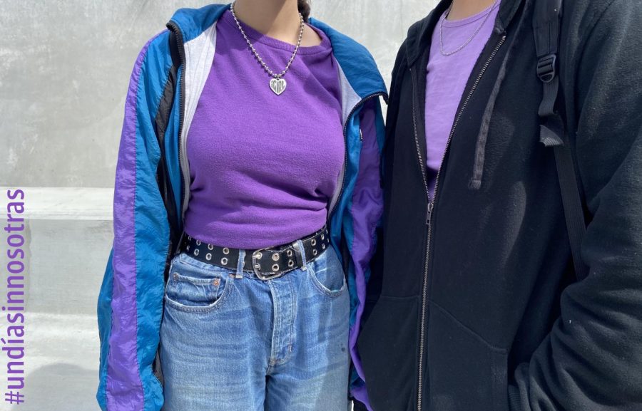 Victoria and Maria Valle Remond wear purple in support of the #undíasinnosotras strikes in Mexico.