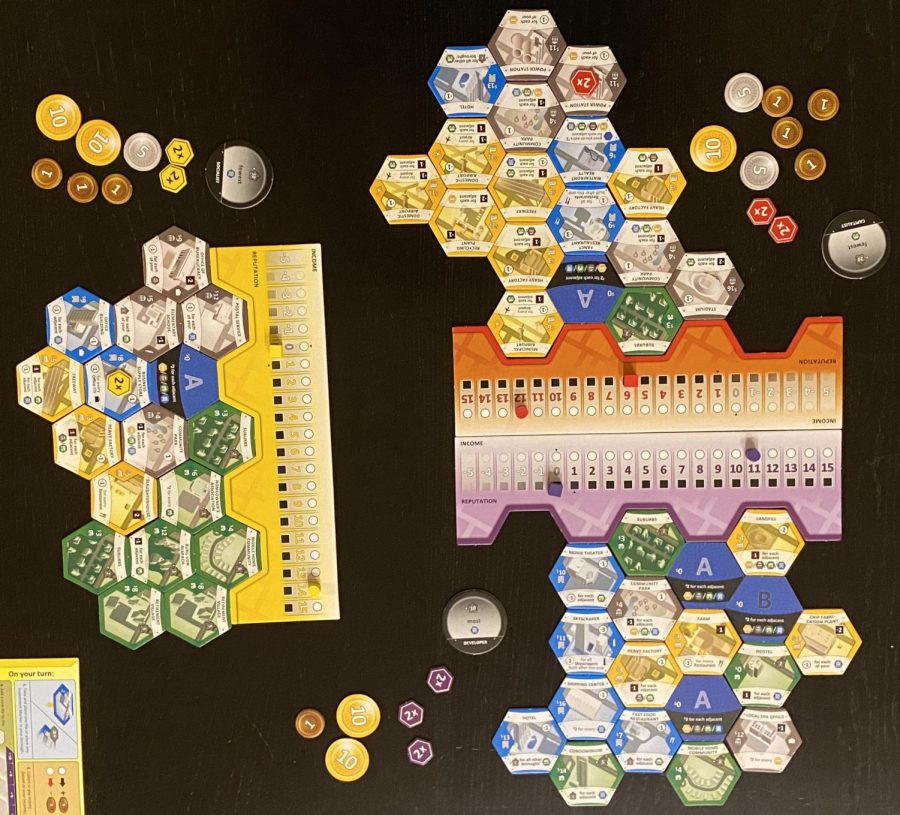 Players place building tiles in their boroughs to get income, reputation, and population in their city.