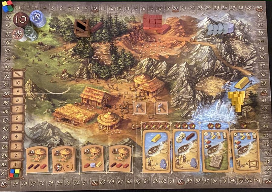 The board for Stone Age is set and ready to play.
