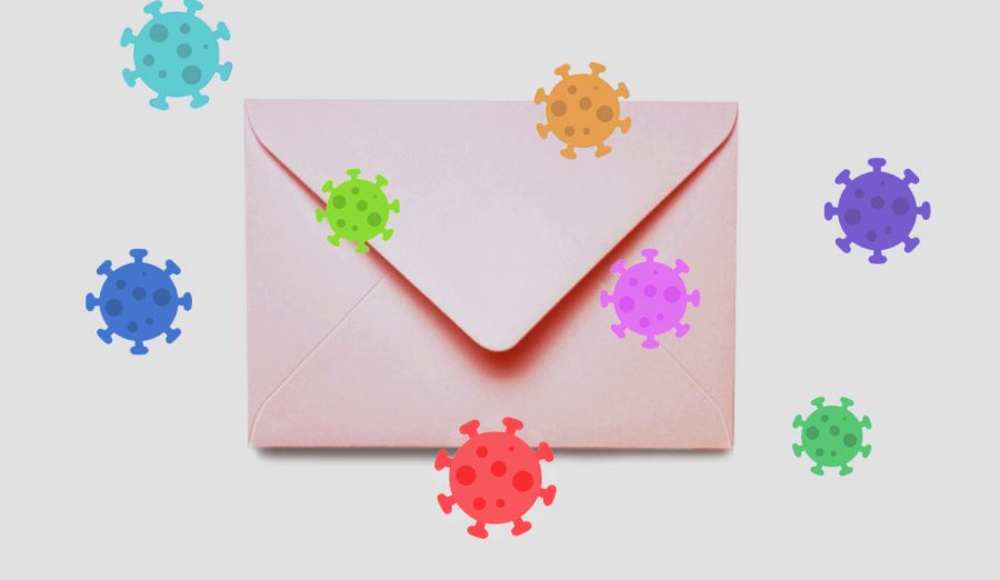 Bacteria lingers near and on an envelope.