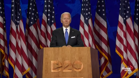 Joe Biden gives a speech on the last night of the Democratic National Convention, proudly accepting his presidential nomination. 
