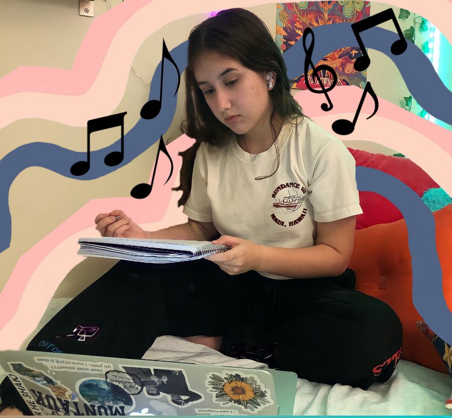 Sophomore Rachel Erlikhman listens to music while completing her math homework.