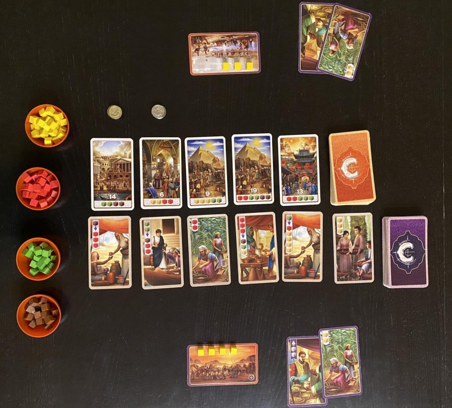 This photo displays the various game components and how the game is set up.