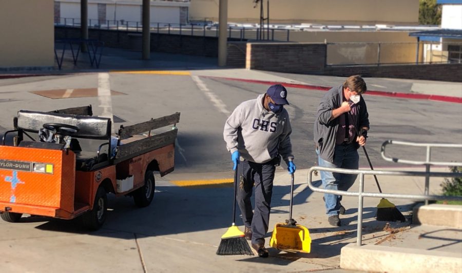 During the pandemic, custodians, like Irwin Dillon and Gary Hogan, don’t clean the classrooms unless requested, so they are usually outside, cleaning the grounds and doing their projects. “We’ve been able to do some maintenance and projects that we wouldn’t normally be able to accomplish,” Steunenberg said.