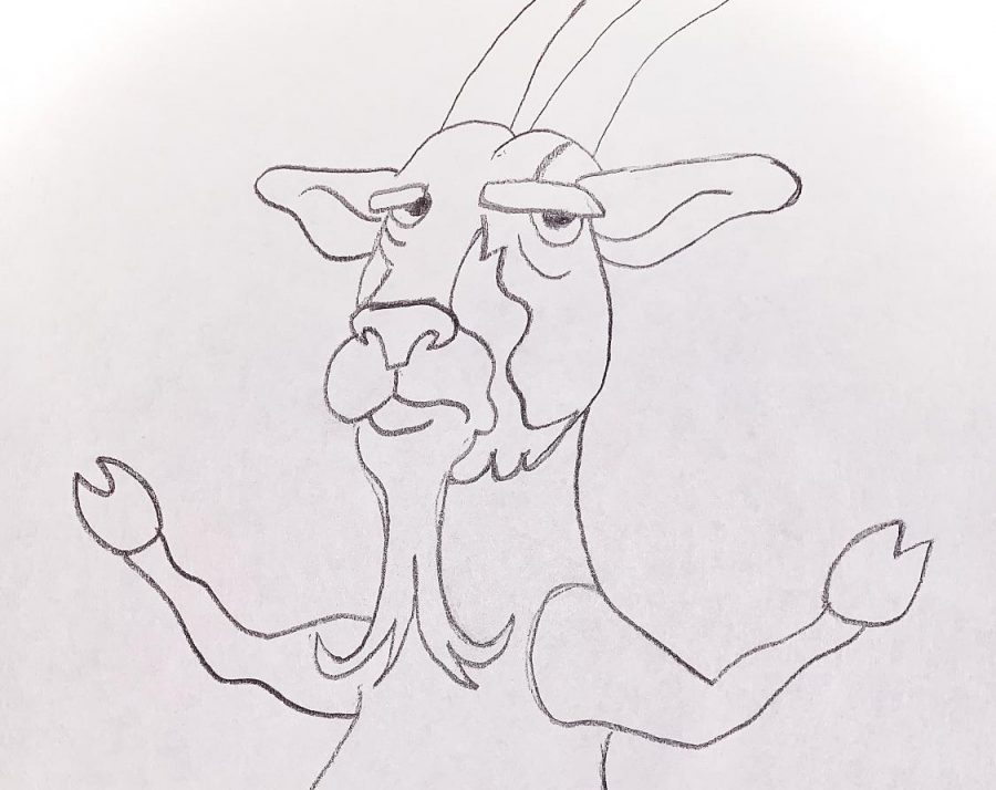 A cartoon goat does yoga and meditates.