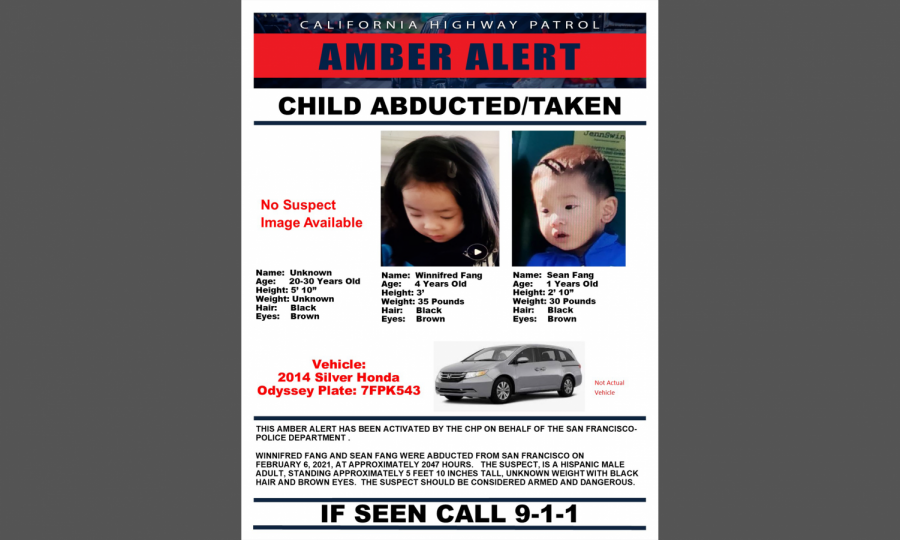 Winnifred and Sean Fang were inside a vehicle that was stolen on Feb 6., prompting the California Highway Patrol (CHP) to issue an Amber Alert in four counties. According to Jeffrey Fang, the two children can only speak Mandarin. Winnifred Fang and Sean Fang were found on Feb. 7 along with the missing vehicle.