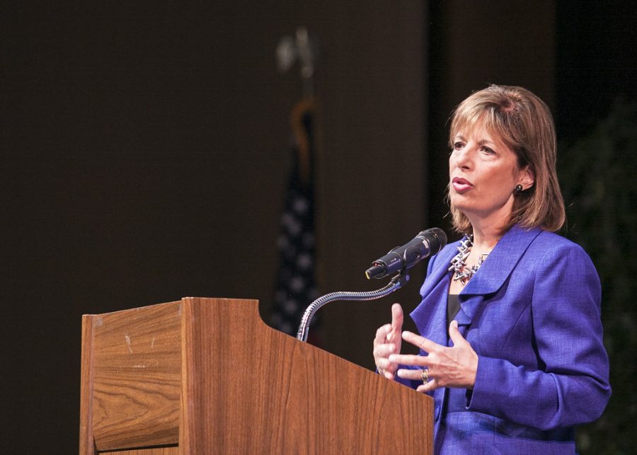 Congresswoman Jackie Speier speaks at Skyline College. She won the 2020 election in California for the 14th Congressional District. 