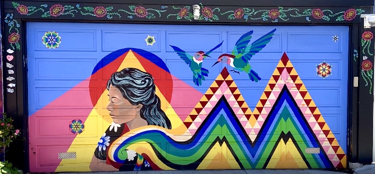 Muralist Simone Star Weit painted this mural, Antepasadas (Ancestors), to pay homage to the Mission District, which is rich in Hispanic culture. This mural is located at Balmy Alley in San Francisco, Calif. 
