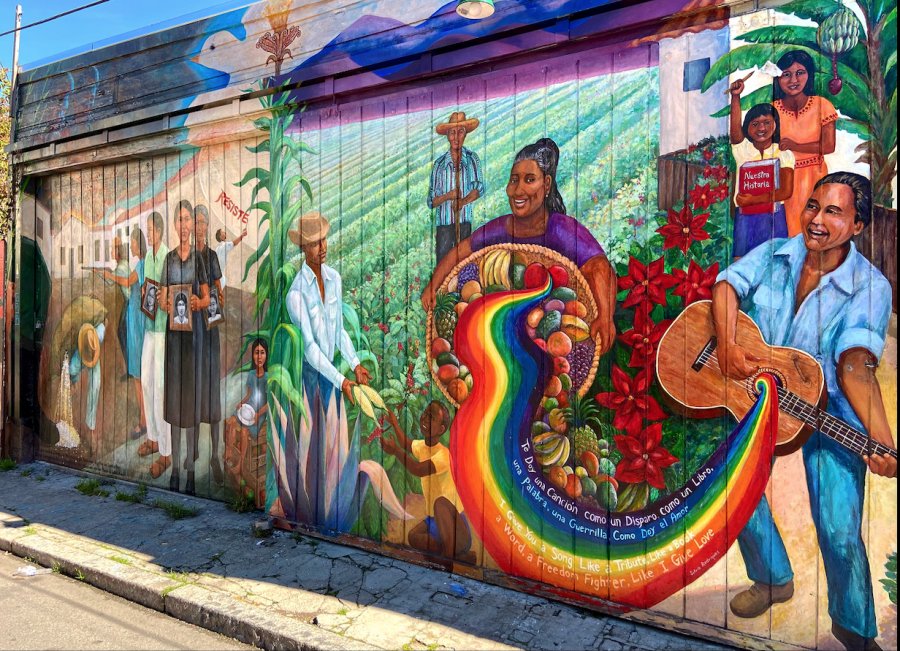 The culture contains the seed of resistance is located in Balmy Alley and was painted by OBrien Thiele and Miranda Bergman in 1984. 