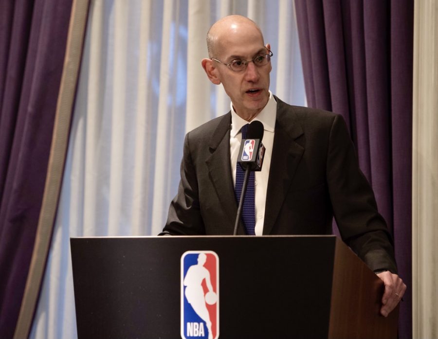Adam Silver, the NBA’s commissioner, gives a speech to the NBA’s board of governors. 
