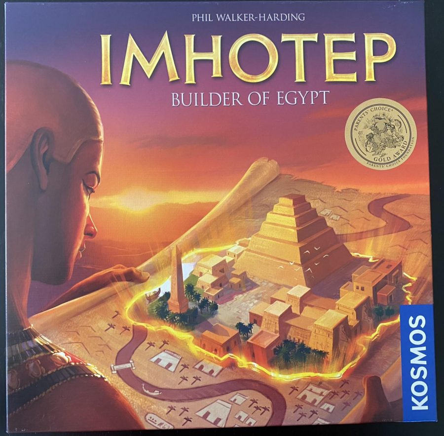 The box cover for Imhotep. The game is designed by Phil Walker-Harding and published by Kosmos.