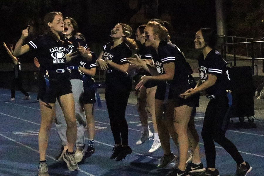 The senior team celebrates after their win in the final Powderpuff match.