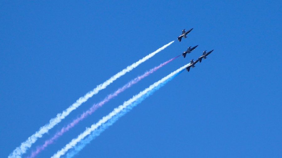 The Patriot Team Jets streak through the air at Fleet Week. “ [They left] the most beautiful color trails behind,” viewer Ava Brownlee said.