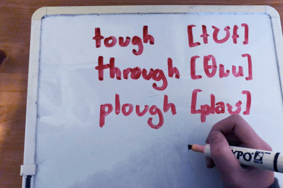 Spelling in English is notoriously unpredictable, with words such as through, thorough, tough, and plough having the same series of letters, yet making completely different sounds.