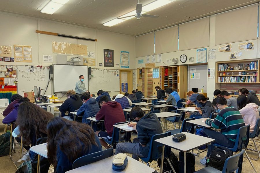 Juniors and seniors take the AMC in Mr. Ramroths classroom.