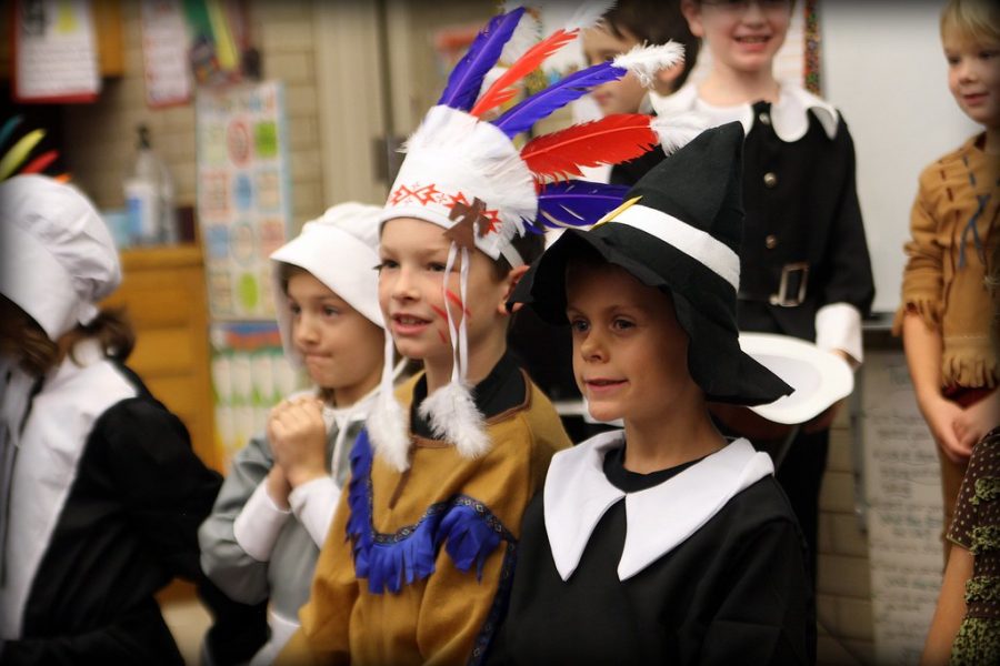Many elementary schools have lesson plans that include a reenactment of the first Thanksgiving day feast. 