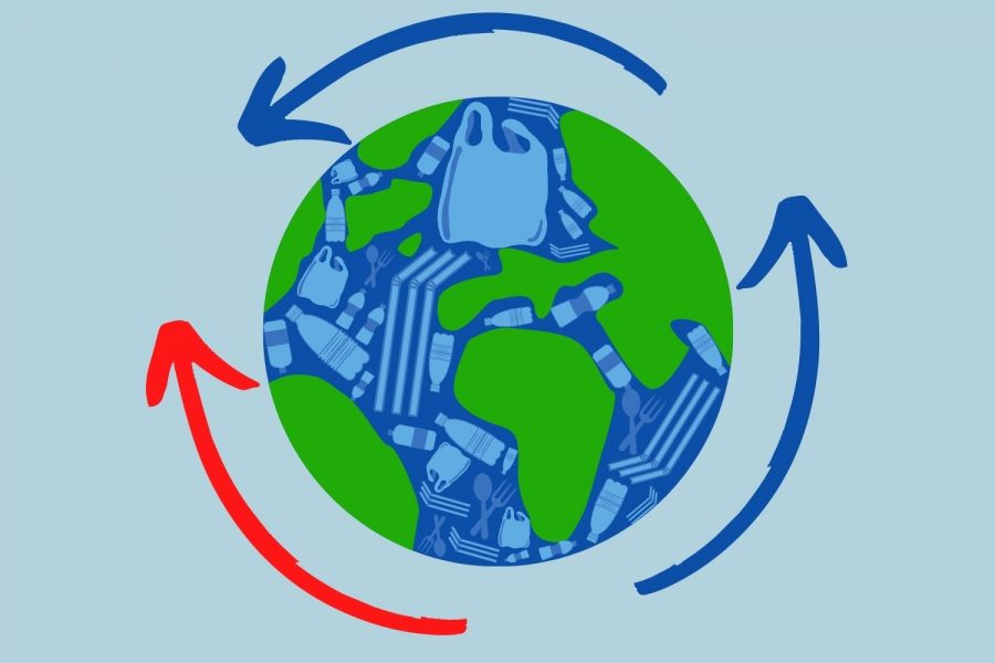 The chasing arrows represent the cycle that the recycling system is supposed to be, but recyclable material often ends up in a landfill.