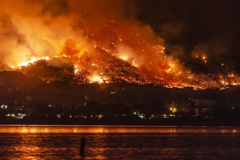 The Holy Fire burning in Lake Elsinore, California during the 2018 wildfire season.