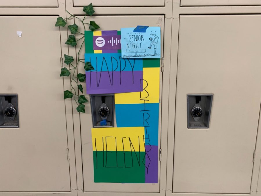 Helens locker was decorated with different elements such as leaves and a Spotify link for her birthday.