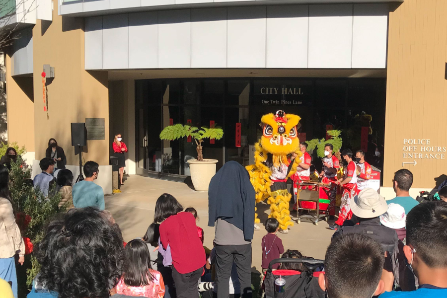 A traditional Chinese lion dance was performed by the San Francisco White Crane Association.