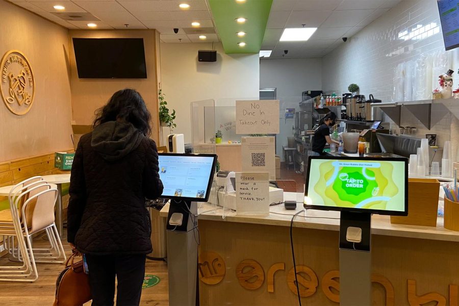 Mr. Green Bubble, a café in San Mateo, offers a couple different ways to order food and drinks. They can make orders with the kiosk, at the cash register, and online, Collins Chu said. 