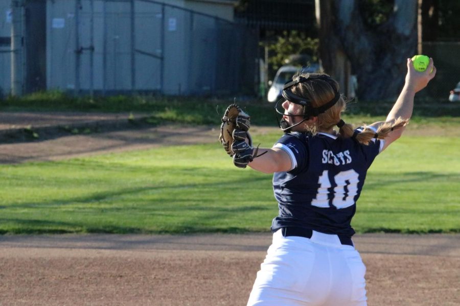 Junior Ava Conti throws six strong innings against San Mateo.