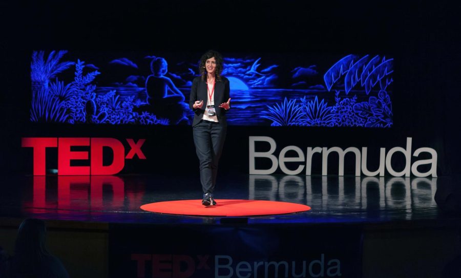Elizabeth+Stokoe+speaks+at+a+TEDx+conference+in+Bermuda.