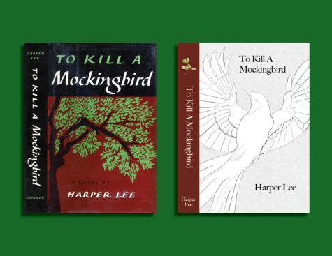 Pictured on the left side is the original cover of To Kill A Mockingbird, designed by Shirley Smith. On the right side is my cover design.