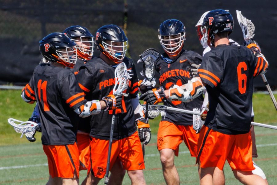 Princeton+lacrosse+players+celebrate+their+17-9+victory+over+Brown.