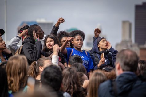 Students participate in the 2018 National School Walkout, two months after the Parkland shooting, to protest gun violence and call for federal action.