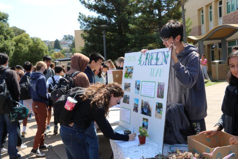 Hailey North, a senior, signs up for Green Team during Carlmont High Schools annual Clubs Fair, an event for clubs to recruit new members.